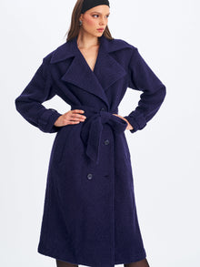 Jaelyn Wool Blend Double-Breasted Belted Coat | Midnight Blue