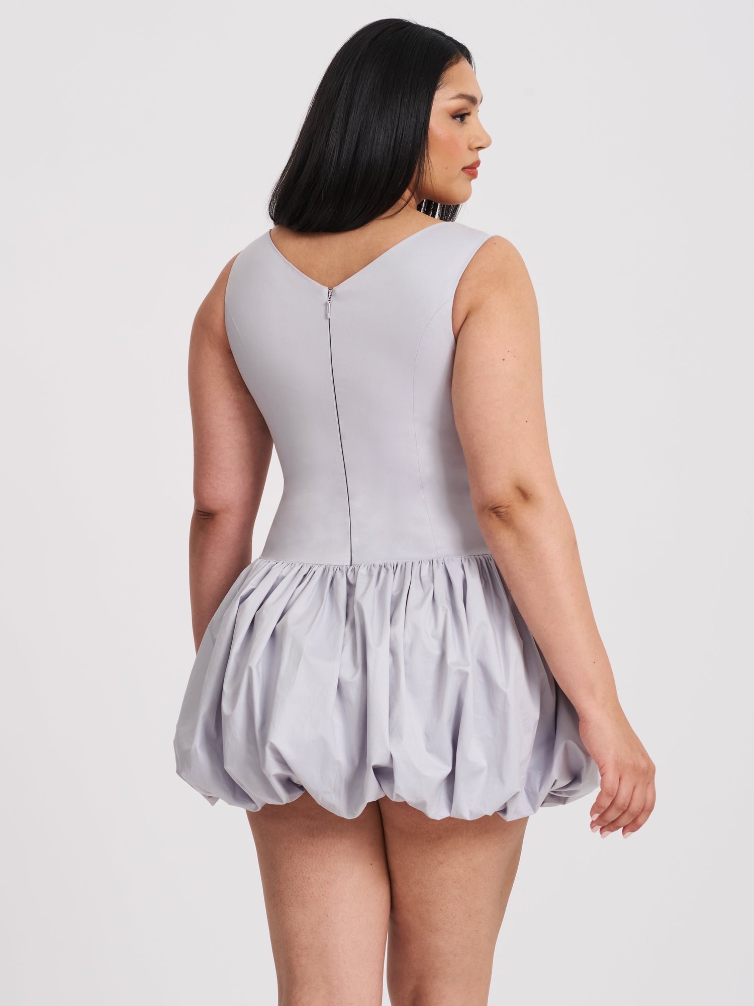 Zada Pleated Breast Bubble Hem Mini Dress | Grey