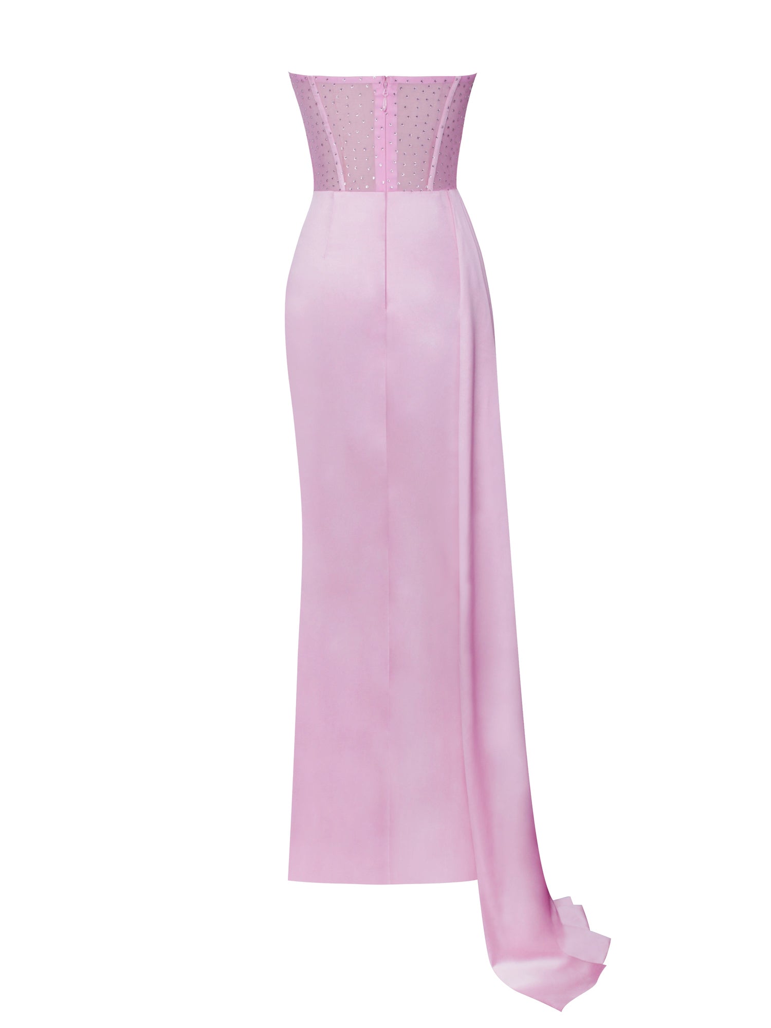 Holly Crystallized Corset High Slit Satin Gown | Pink