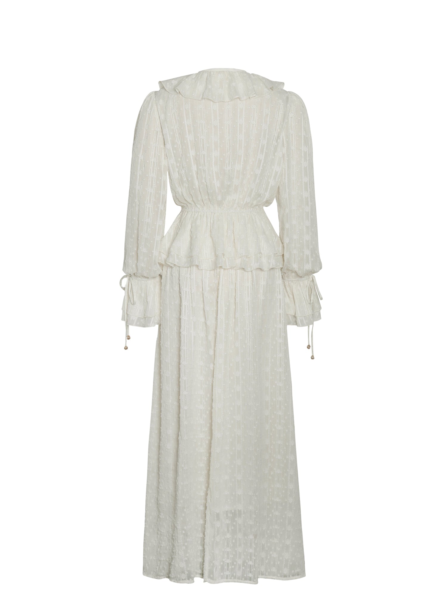 Safiya Jacquard Chiffon Long Sleeve Maxi Dress | White