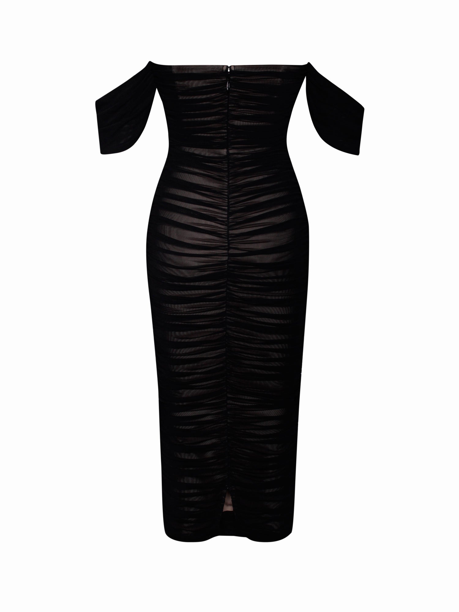 Quenby Off Shoulder Mesh Maxi Dress | Black
