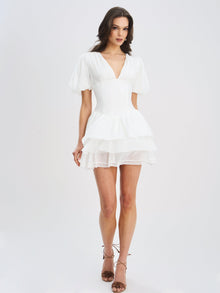 Caitlyn Bubble Sleeve Corset Layered Mini Dress | White