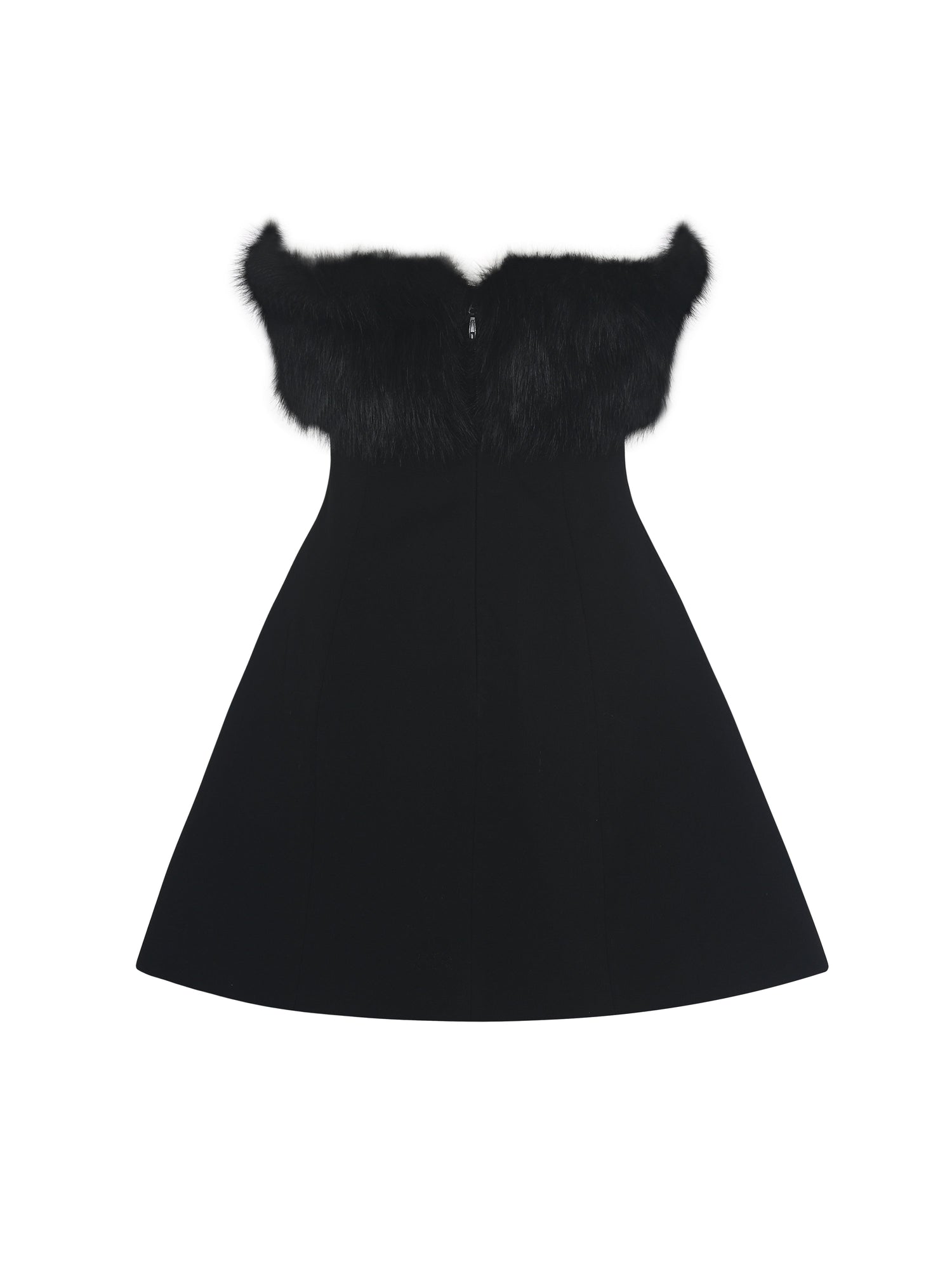 Evelyn Fur-Trimmed Mini A-Line Dress | Black