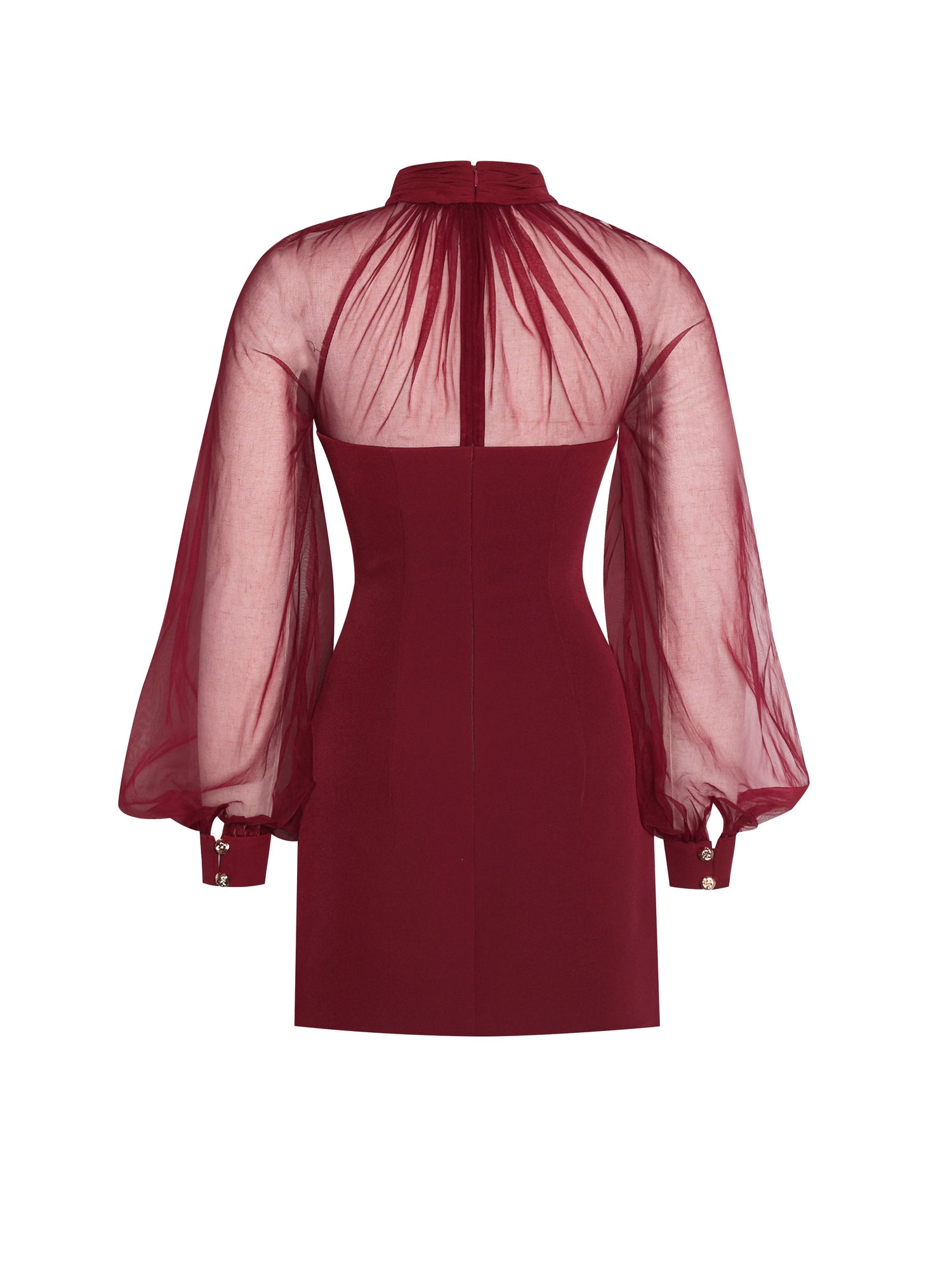 Tabitha Mesh Lantern Sleeve Mini Dress | Burgundy