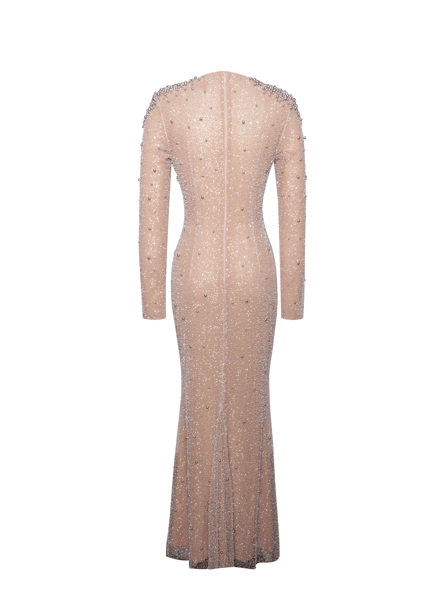 Rita Embroidered Mesh Beaded Mermaid Gown | Silver