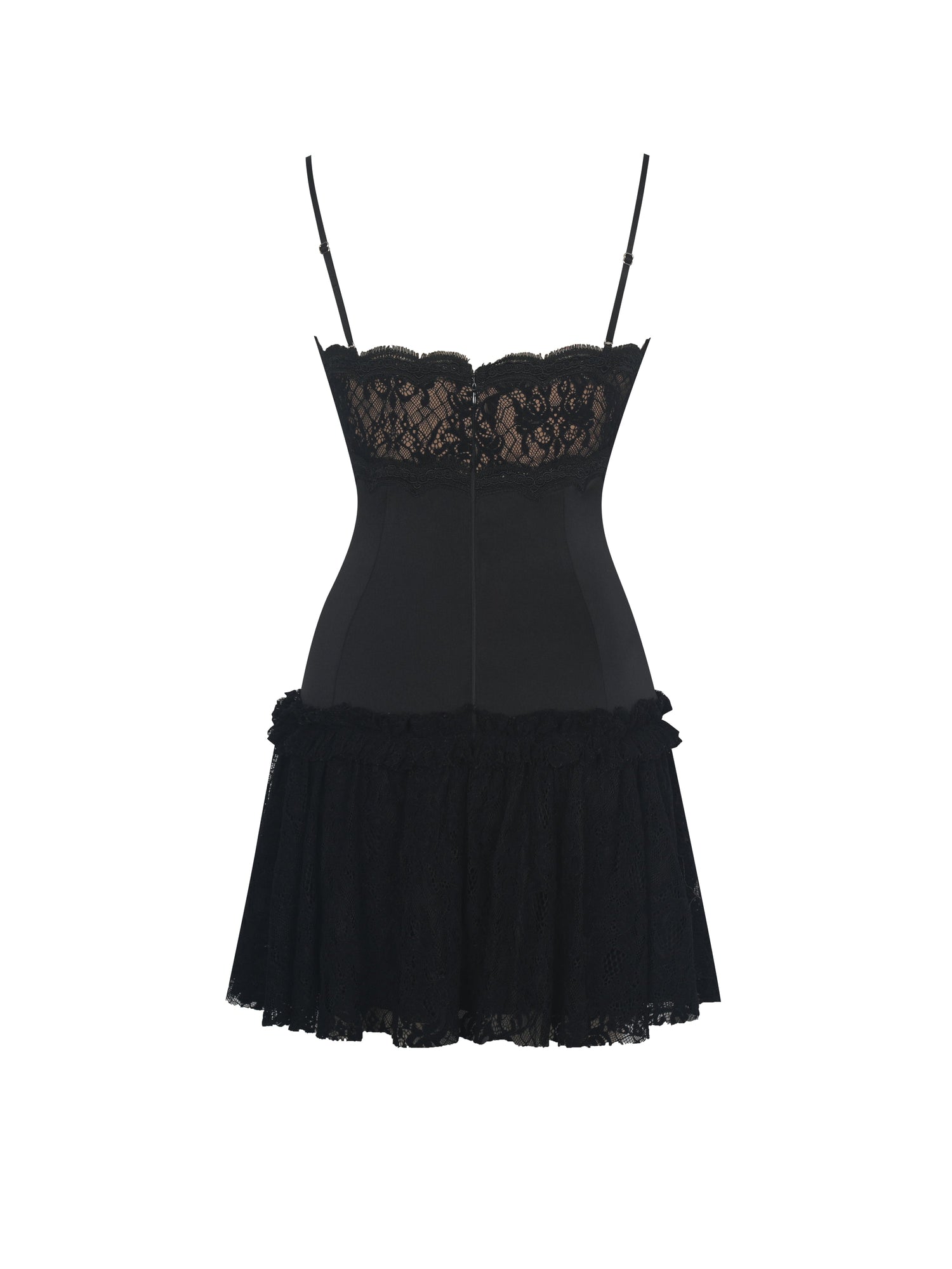 Umra Contrast Lace Sweetheart Gathered Mini Dress | Black