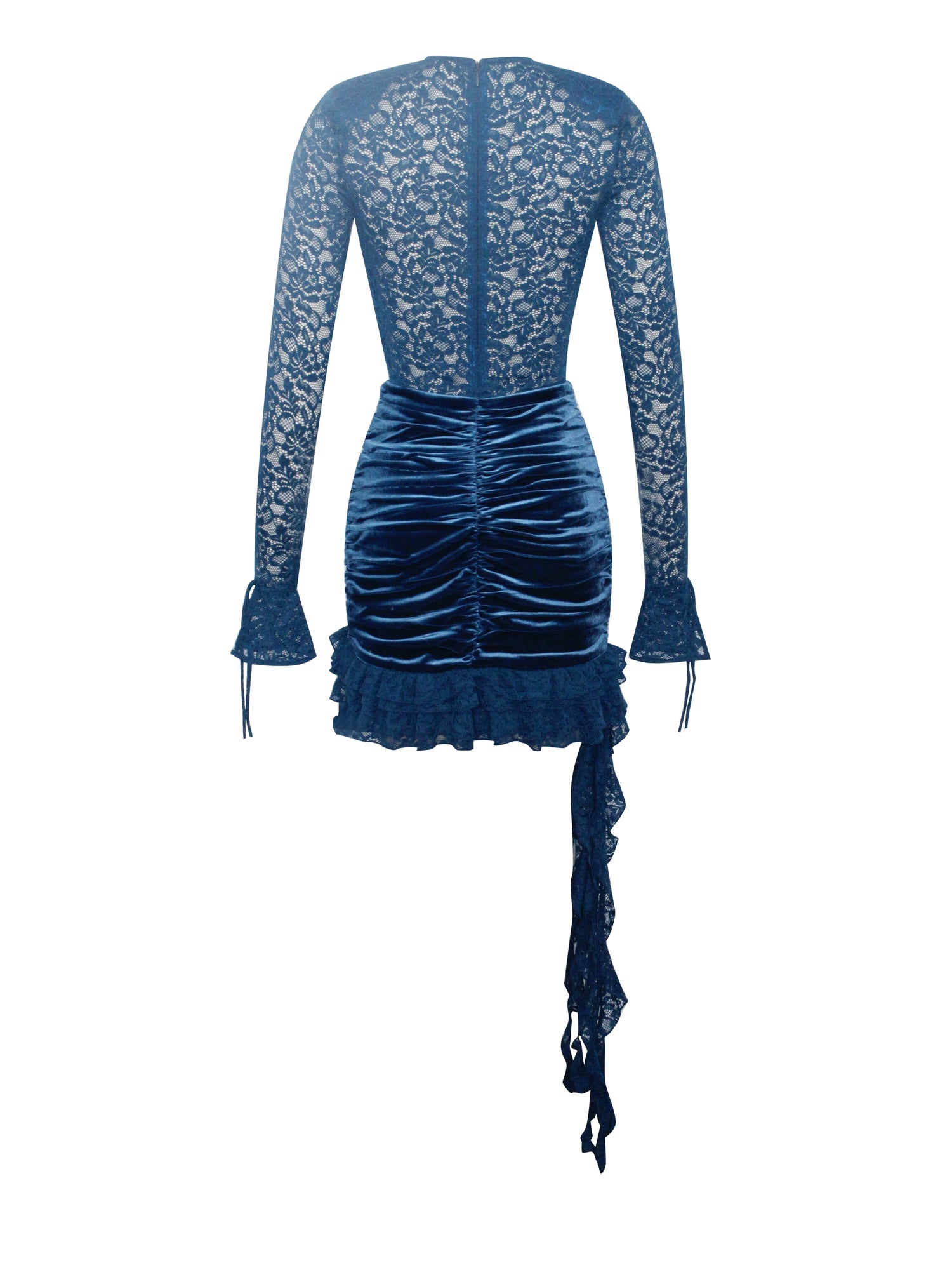 Nadina Lace Velvet Mini Dress | Teal