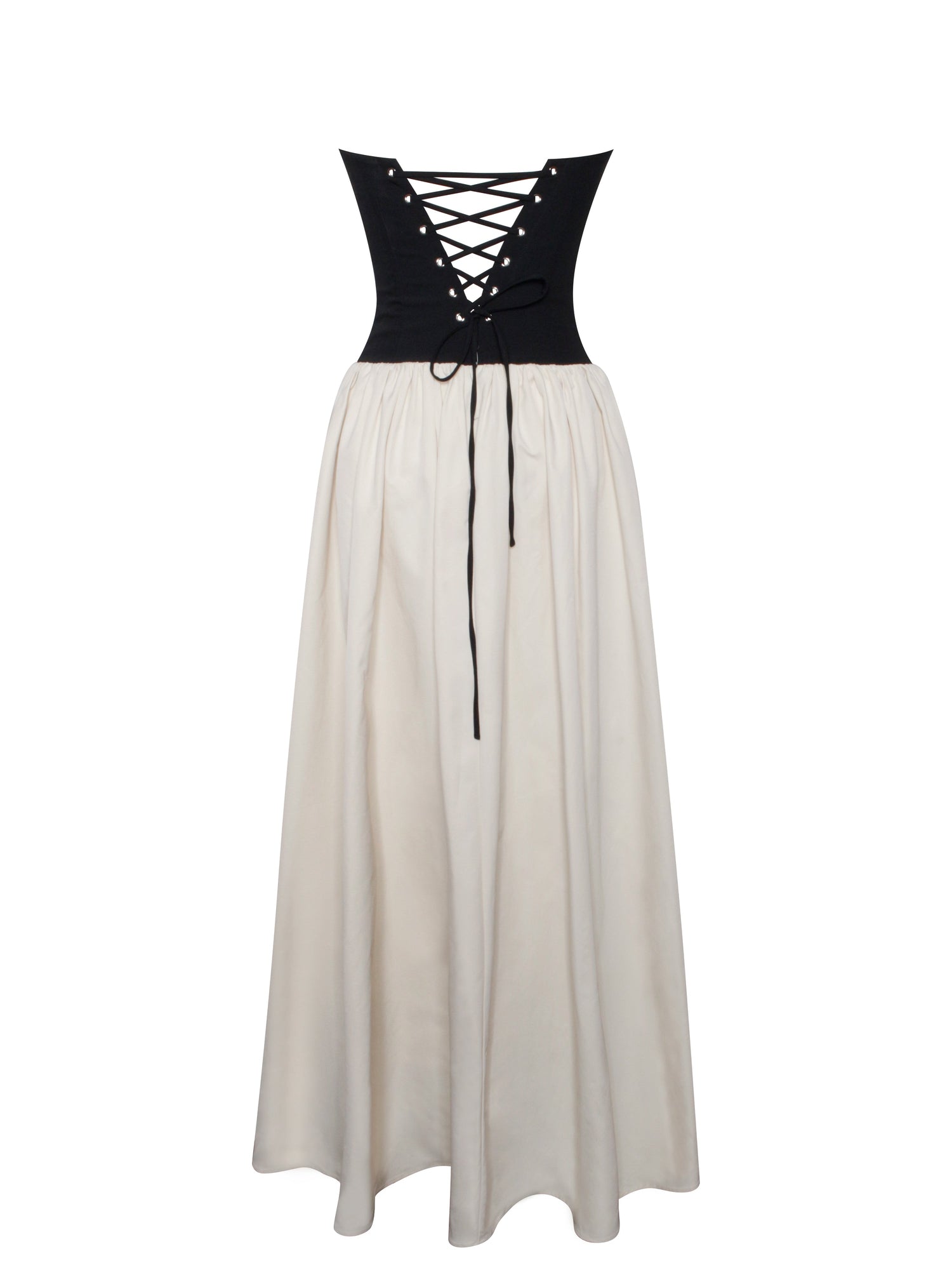 Sana Sweetheart Lace-up Back Drop Waist Maxi Dress | Black/Beige