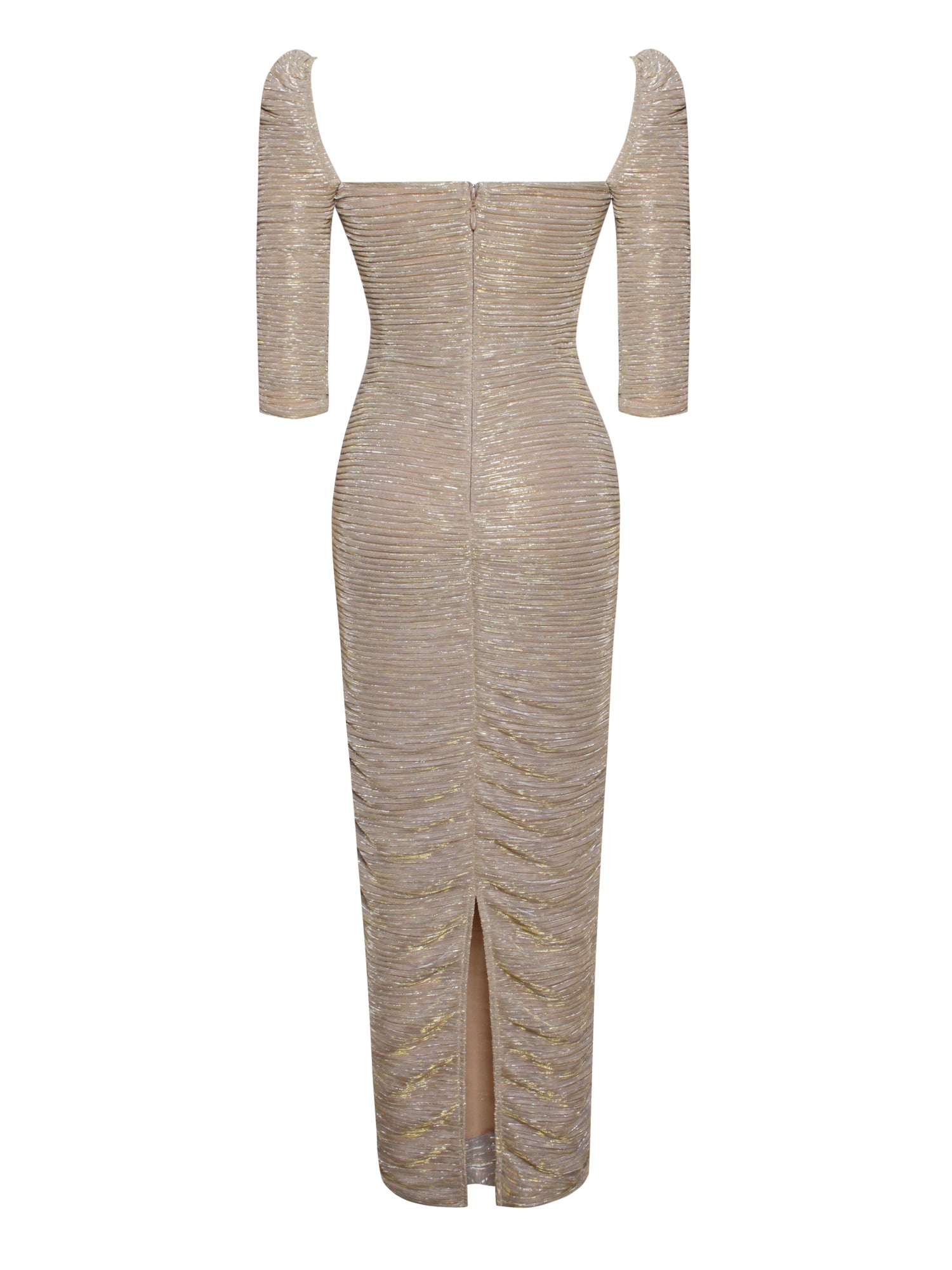 Sorrel Ruched Chiffon Long Maxi Dress | Gold