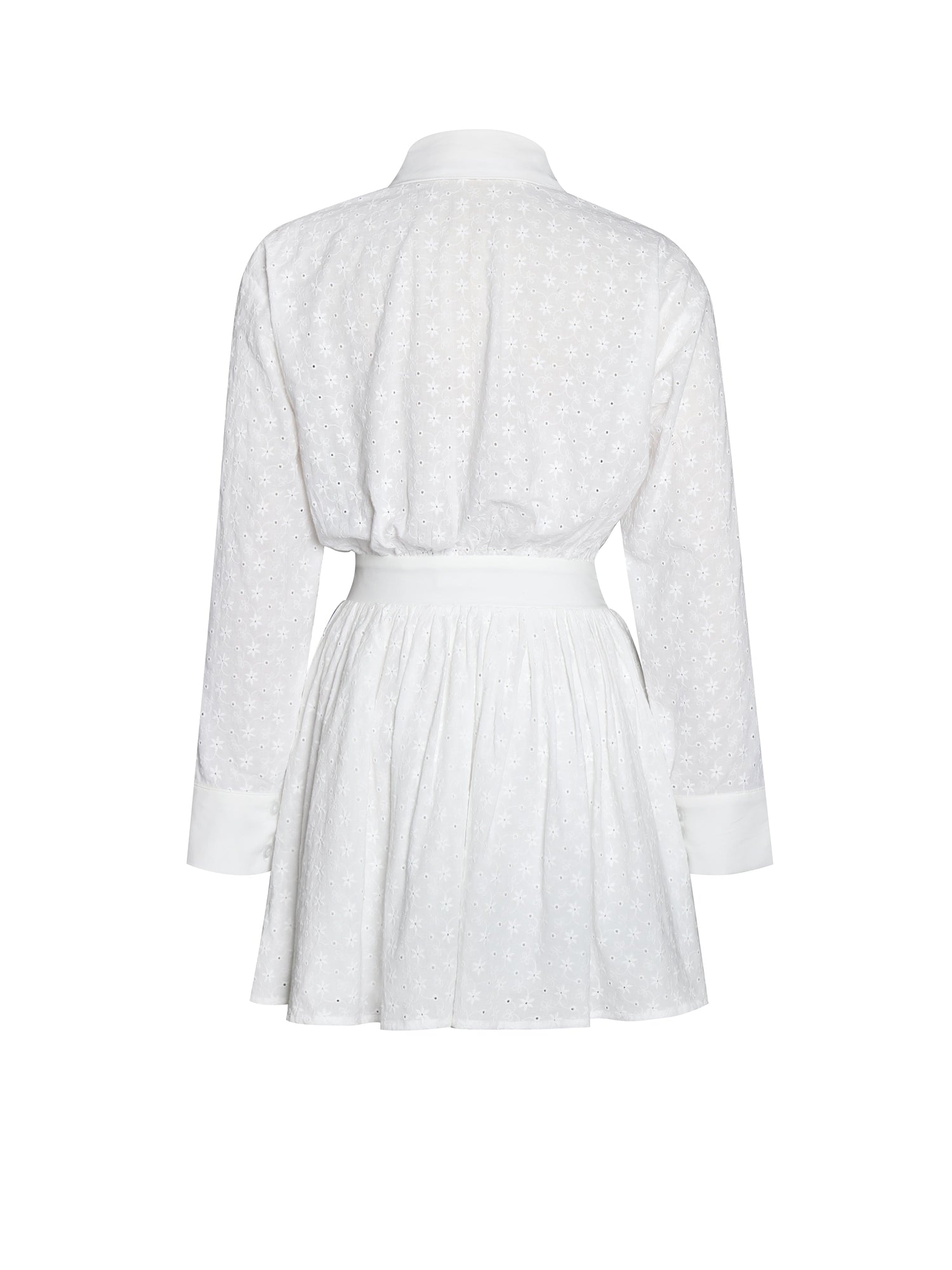 Gabriella Cotton Eyelet Button Up Long Sleeve Shirt Dress | White