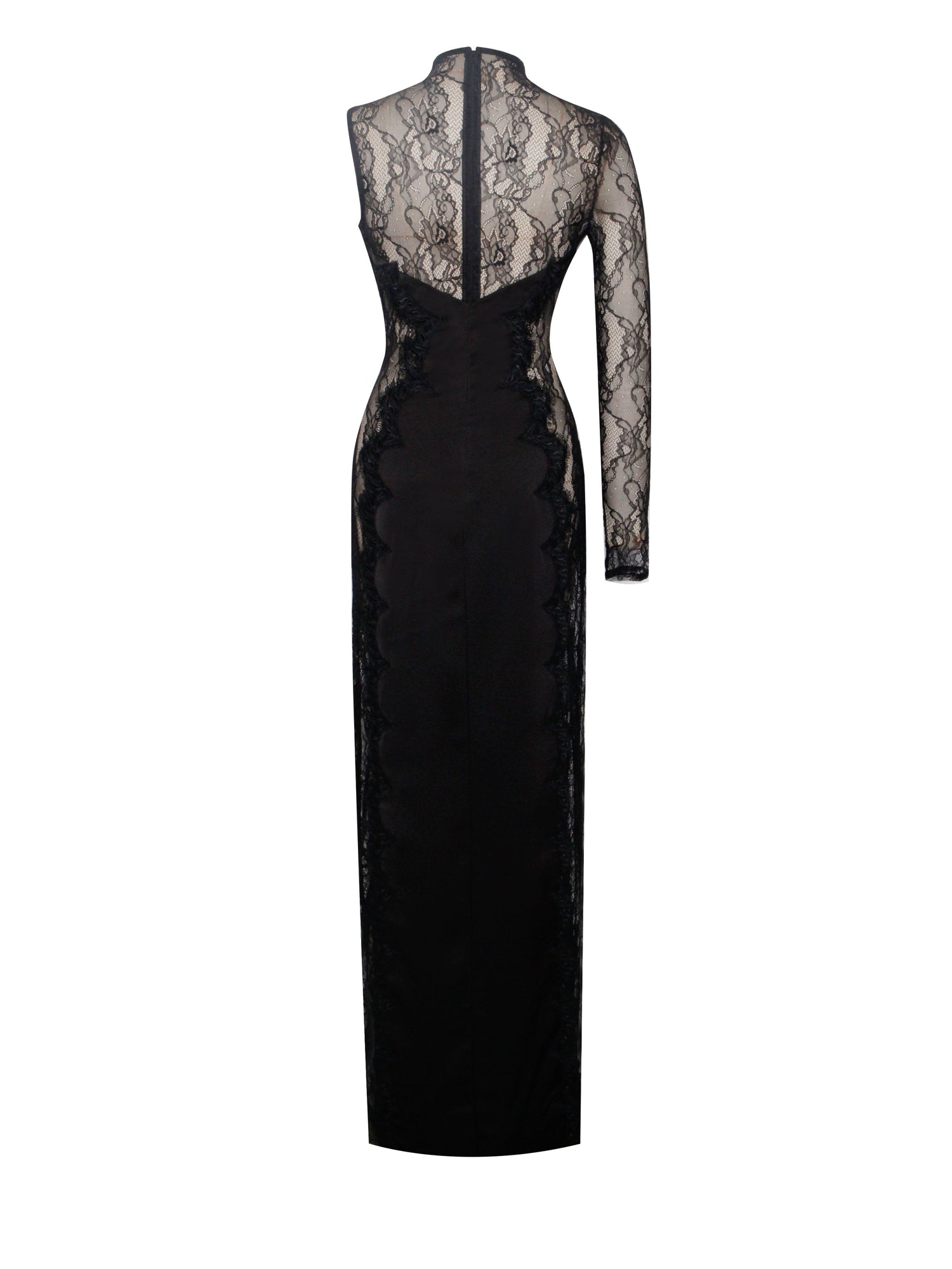 Weslyn Satin Lace High Slit Dress | Black