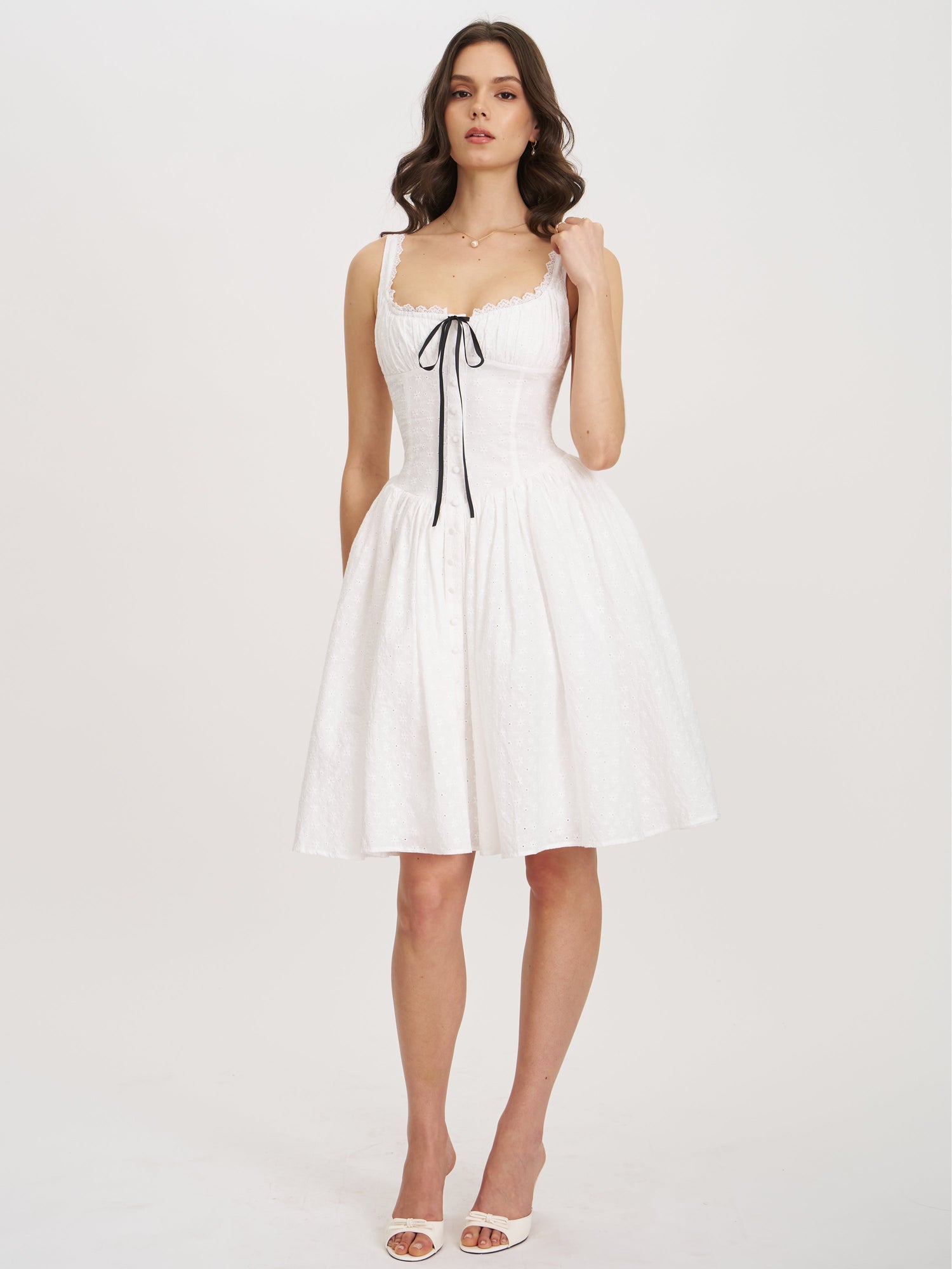 Madison Cotton Eyelet Square Neck Midi Dress | White
