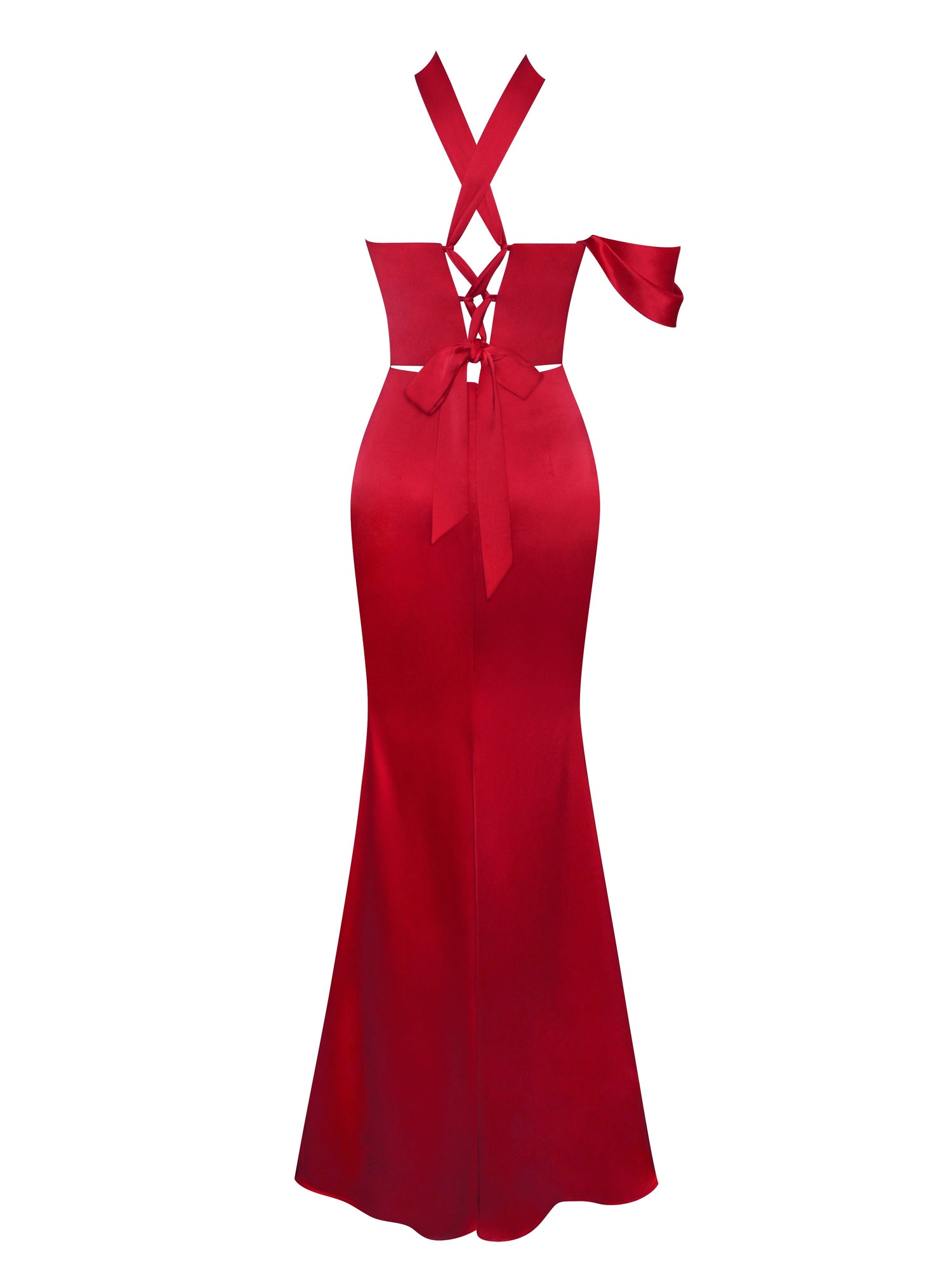Ivona Halter Neck Double Duchess Satin Gown | Red