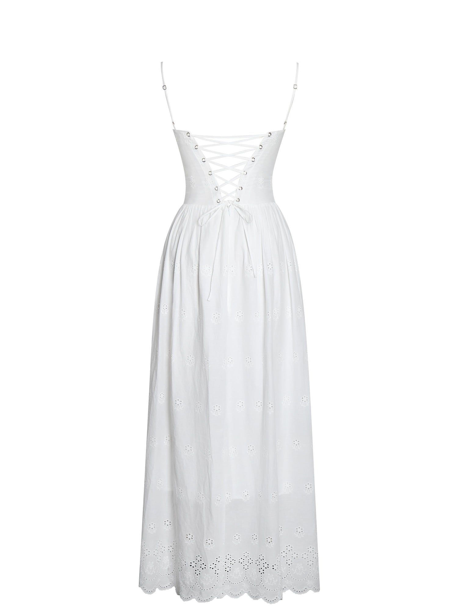 Oberon Cotton Eyelet Lace-Up Back Maxi Dress | White