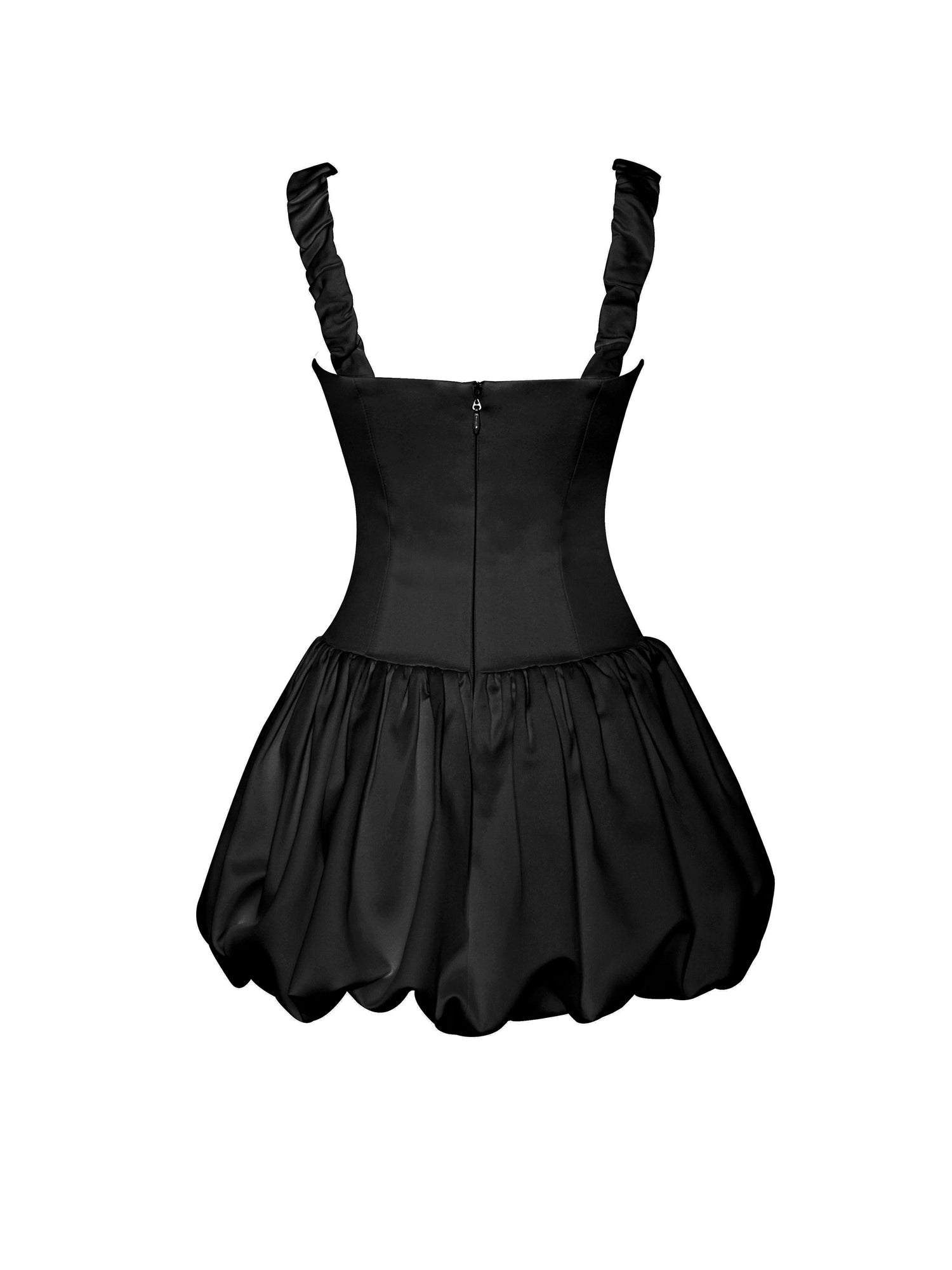 Aubrey Satin Bubble Hem Mini Dress | Black