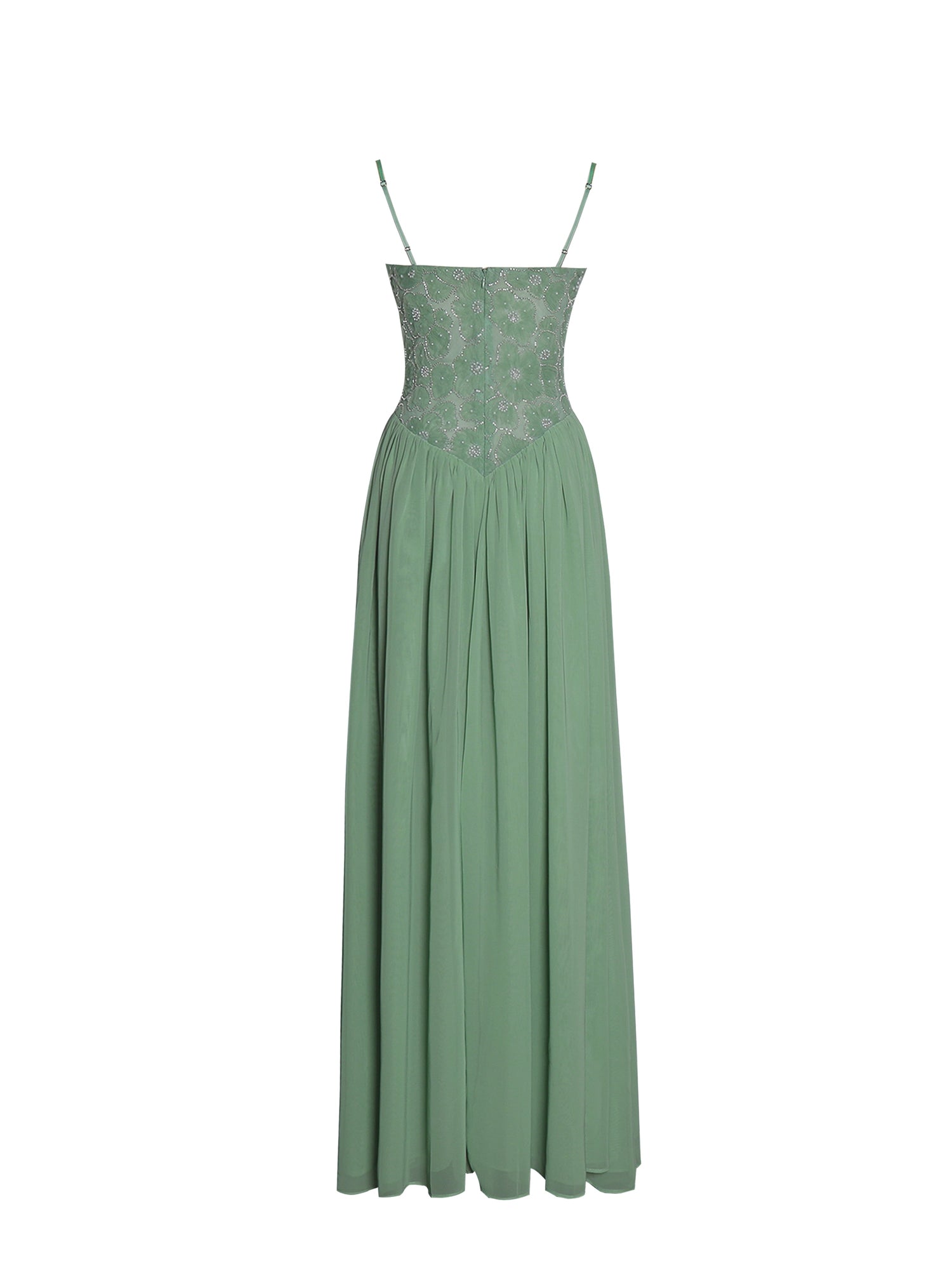 Ucille Embroidered Chiffon Maxi Dress | Sage Green