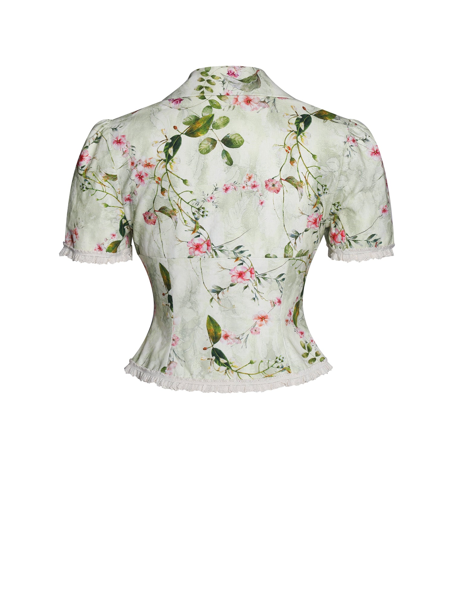 Zanella Floral Print Lace Trim Linen Top | Green