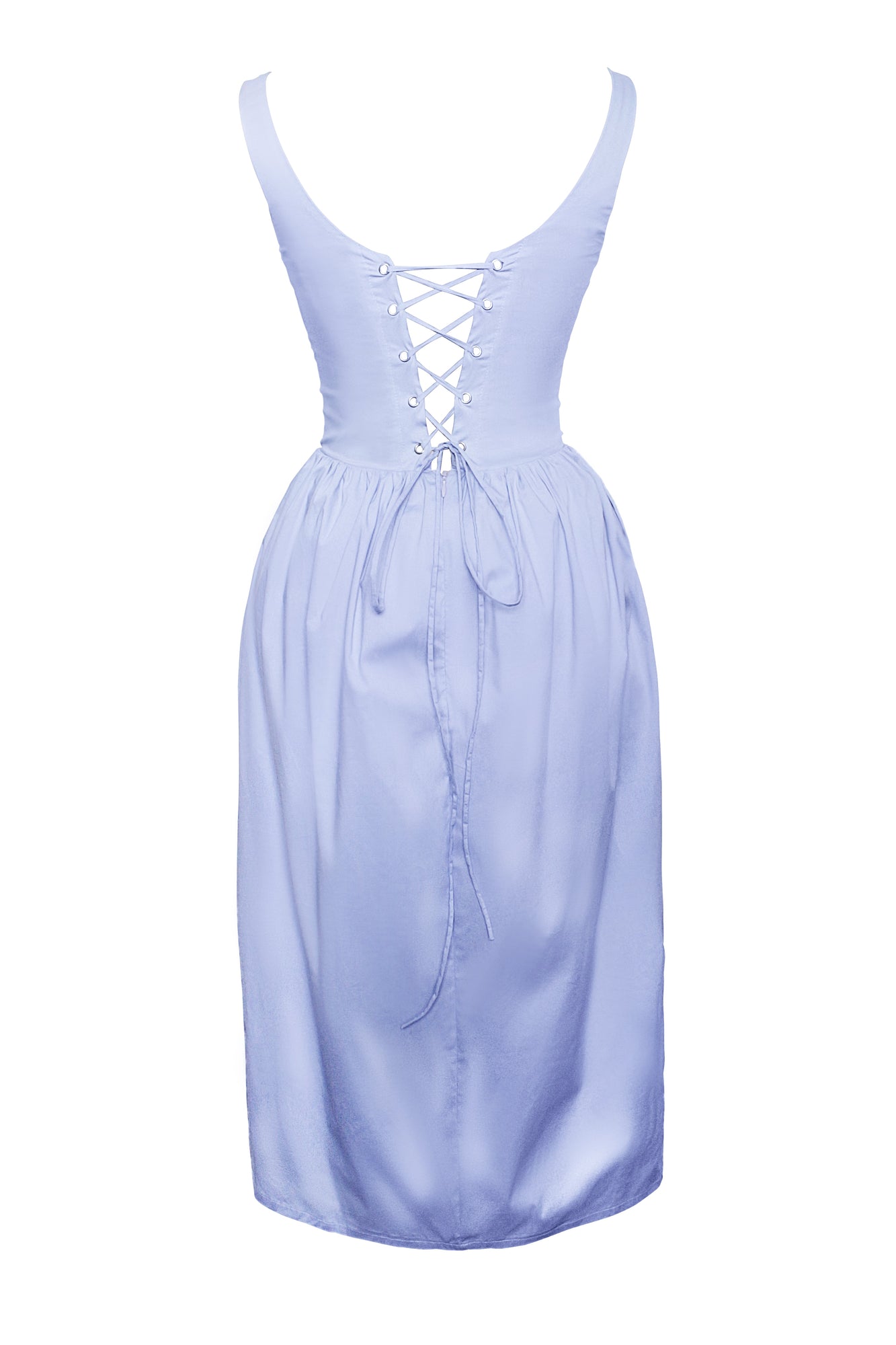 Reina Cotton Poplin Drop Waist Corset Midi Dress | Blue