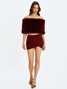 Darla Faux Fur Off-Shoulder Cropped Top | Burgundy
