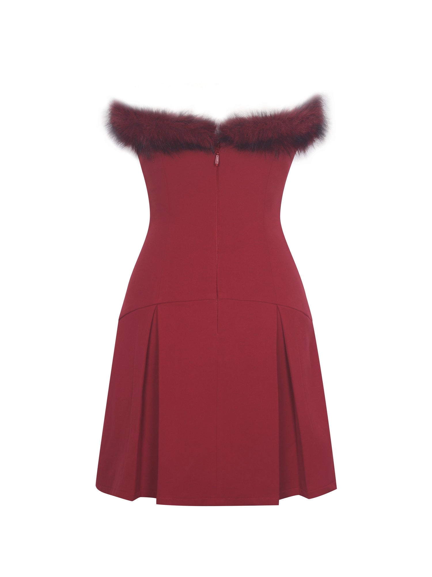 Nalia Fur Trimmed Sweetheart Mini Dress | Crimson