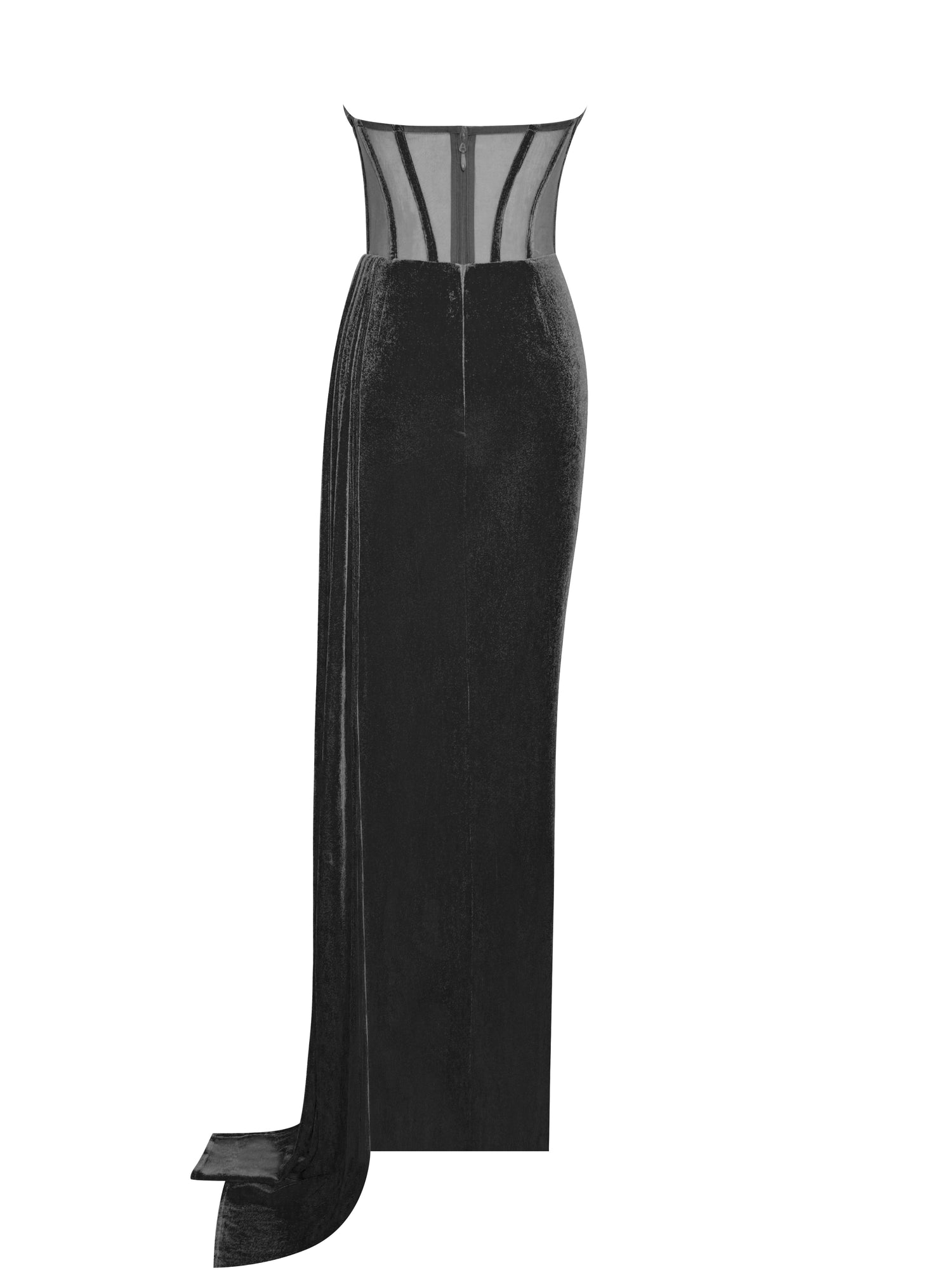Priya Draping Corset High Slit Velvet Gown | Black