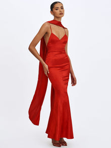 Kelsey Croc-Embossed Flared Hem Maxi Dress with Scarf | Scarlet