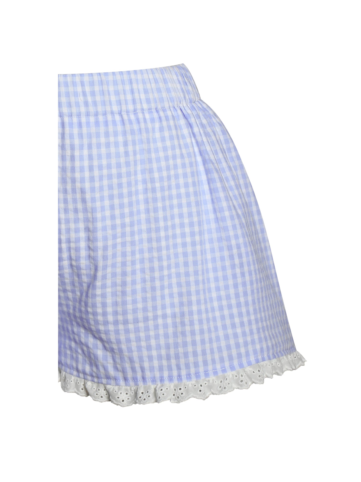 Qutayla Cotton Lace Trim Shorts | Baby Blue Gingham