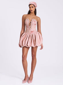 Palesa Ballet Style Embroidered Bubble Hem Mini Dress | Pink