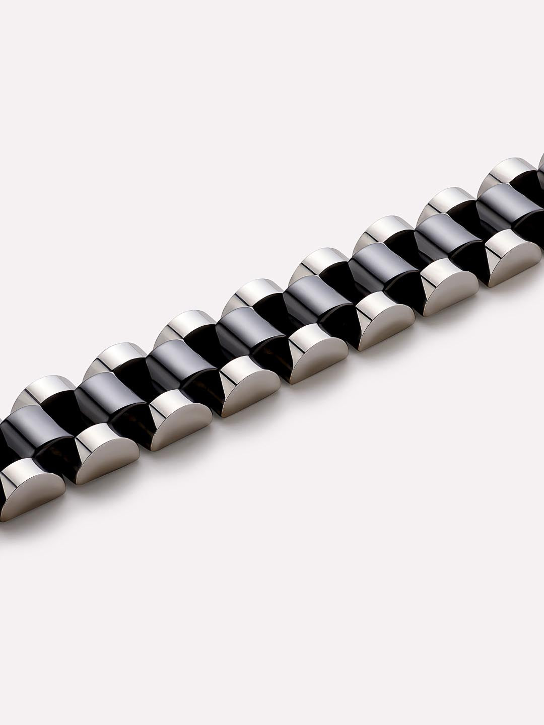 Rhodium Plated Stainless Steel Black Ceramic Watchband Watch Strap Statement Chain Bracelets For Women Ana Luisa Ora Silver Ceramic