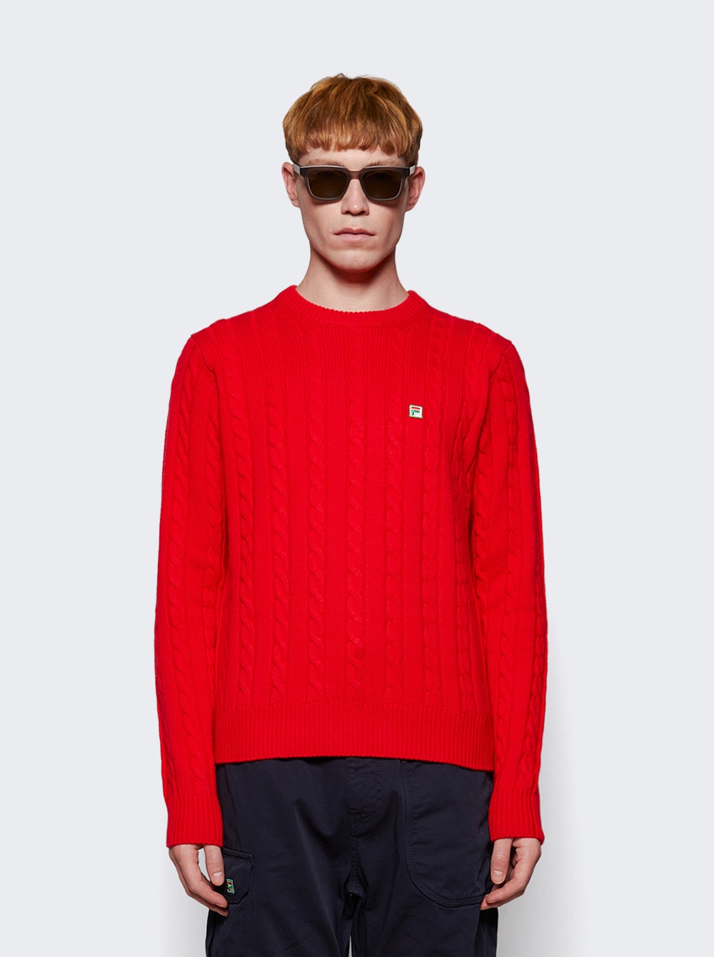 Men | FILA+ | Cable Knit Crewneck Sweater | Brightest Red