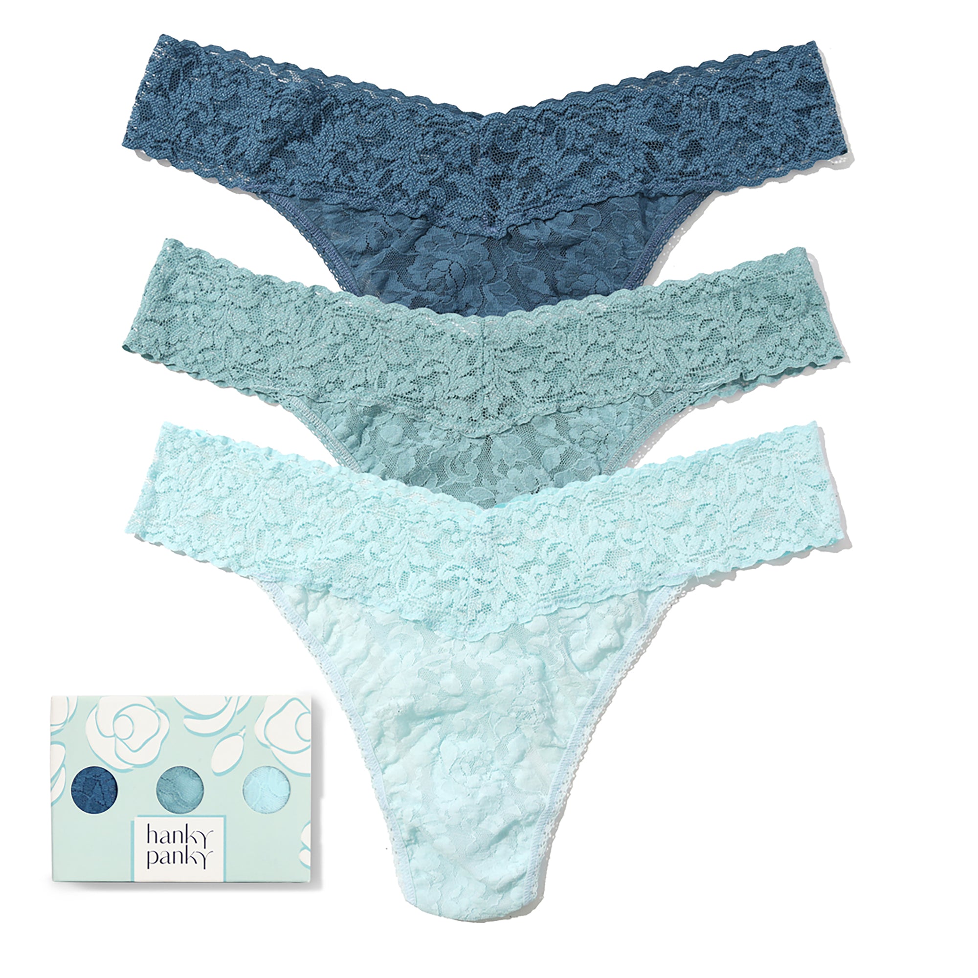 3Pack Signature Lace Original Rise Thong | Storm Cloud Blue/ Duck Egg/ Celeste