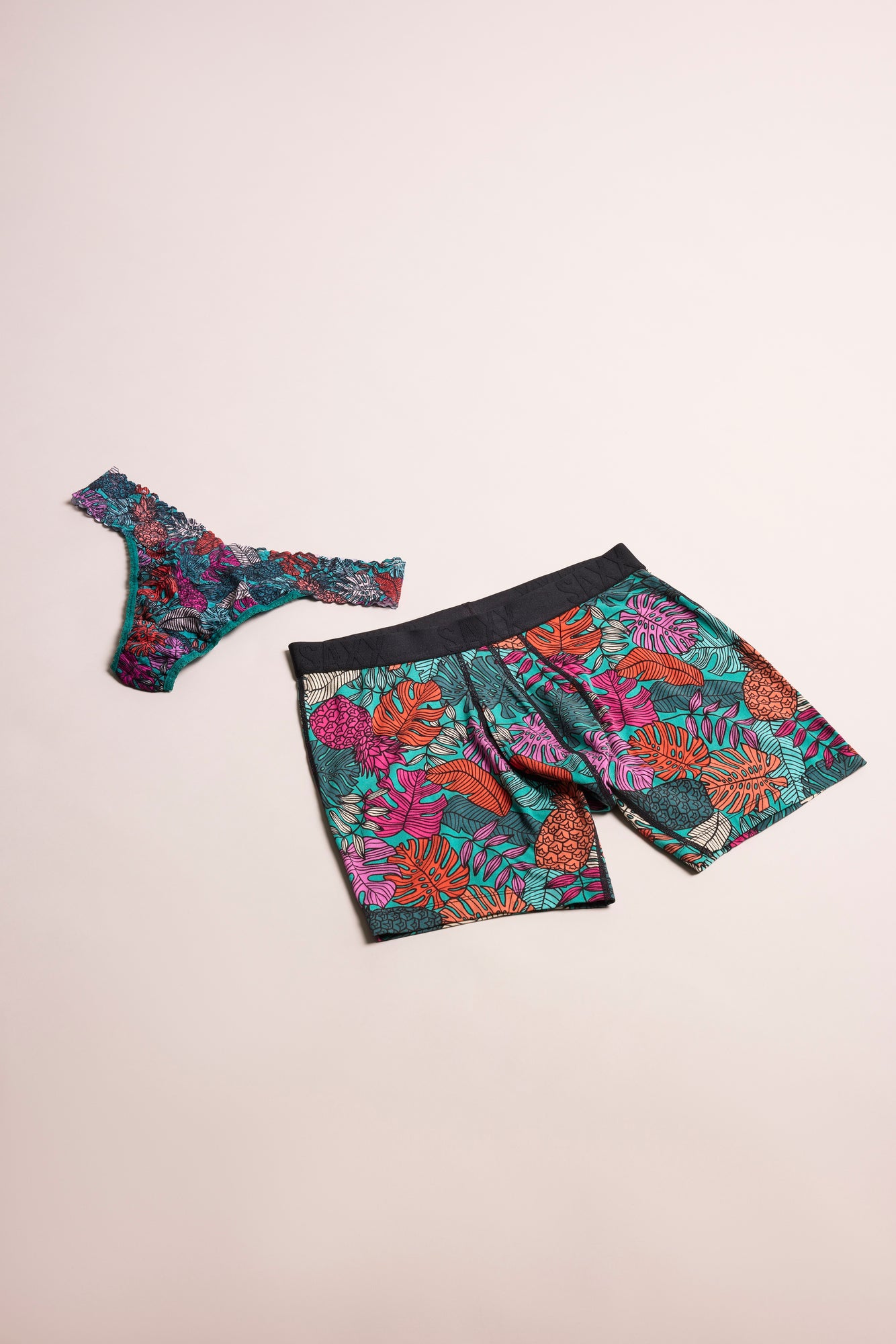 Signature Lace Original Rise Thong & Saxx Boxer Brief | Fruity Palm - Aqua