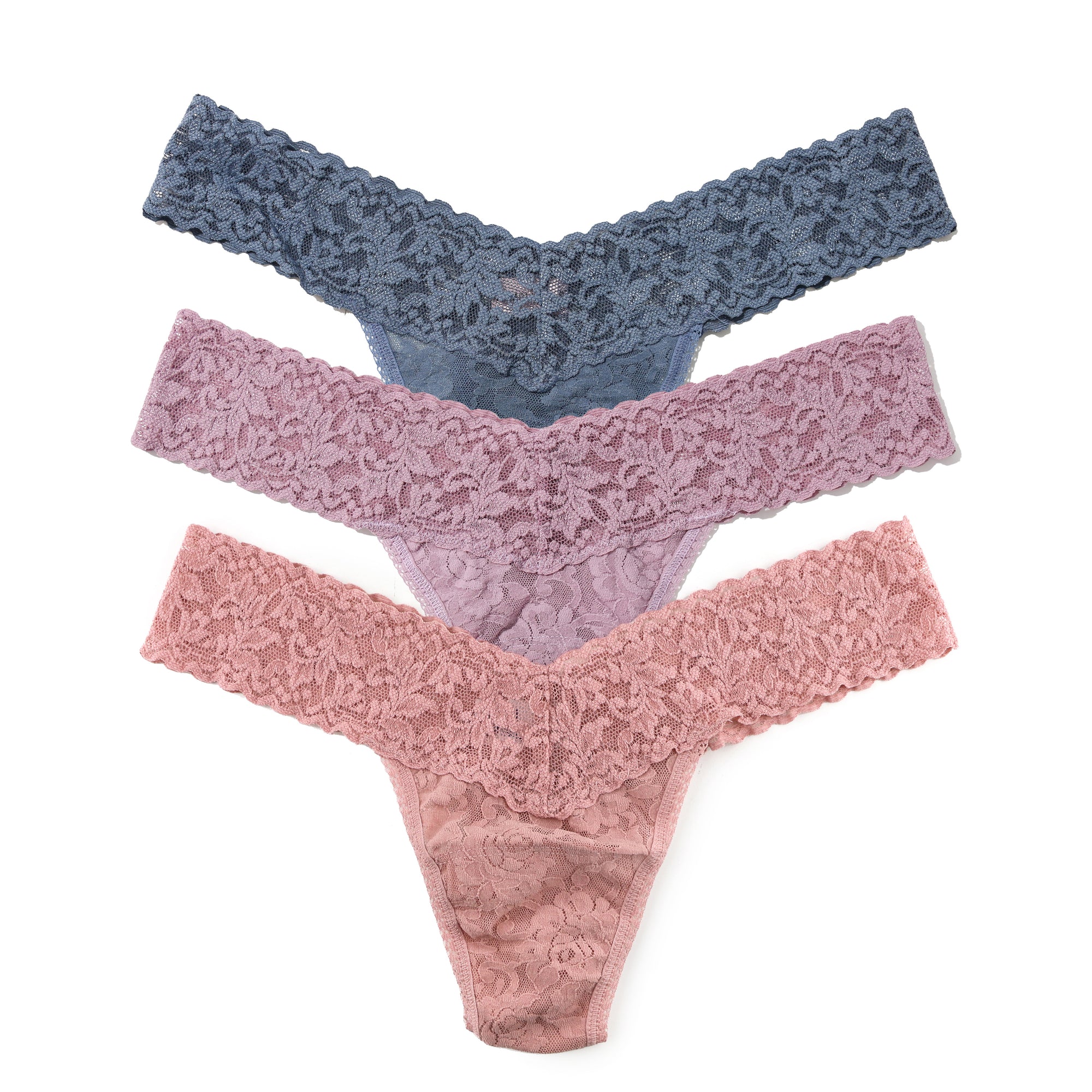 3-Pack Signature Lace Low Rise Thong Holiday Cracker | Desert Rose | Water Lily | Tour Guide (Blue/Blue Stripe Cracker)