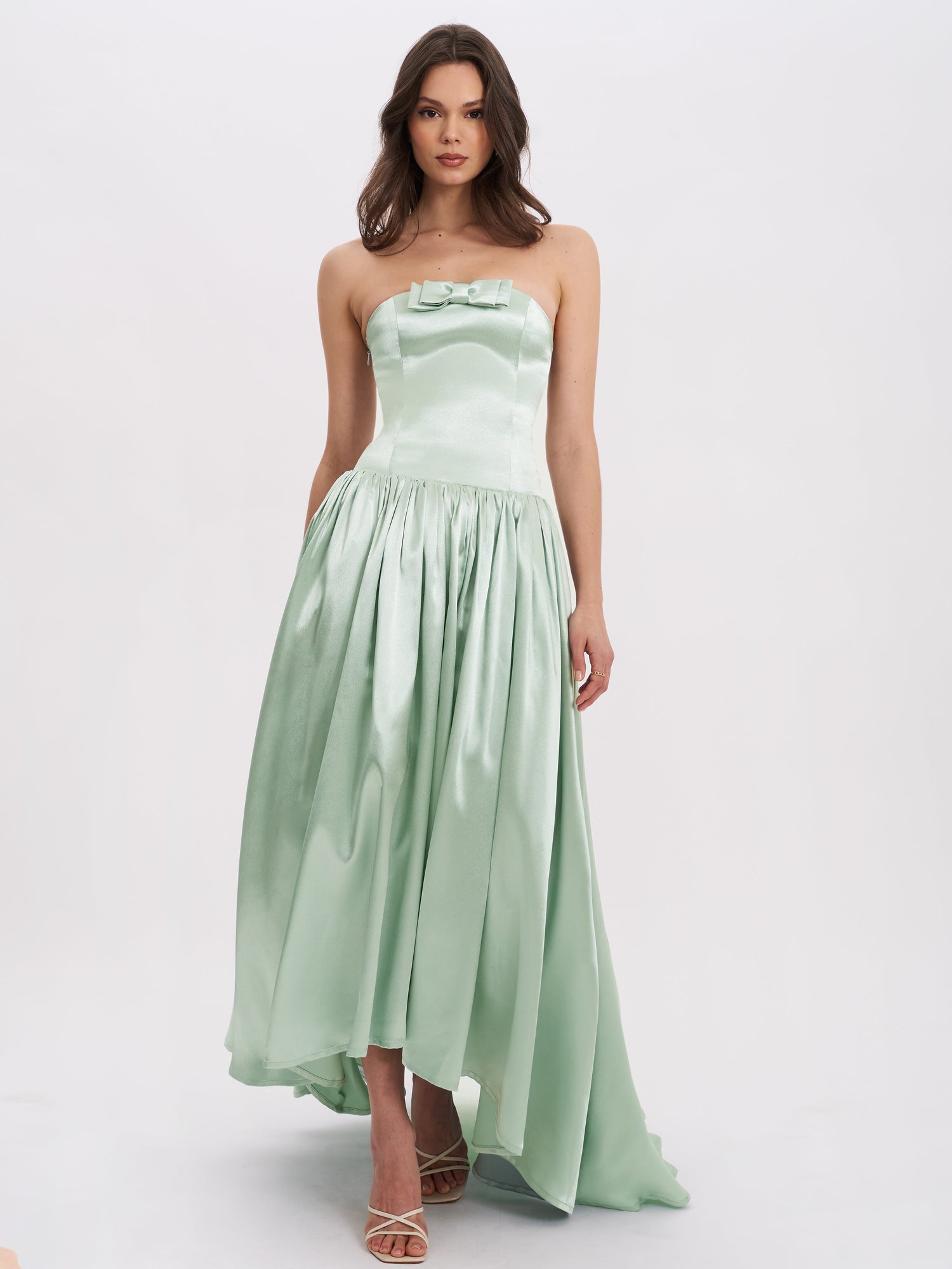 Lael Back Button Trailing Gown | Mint Green