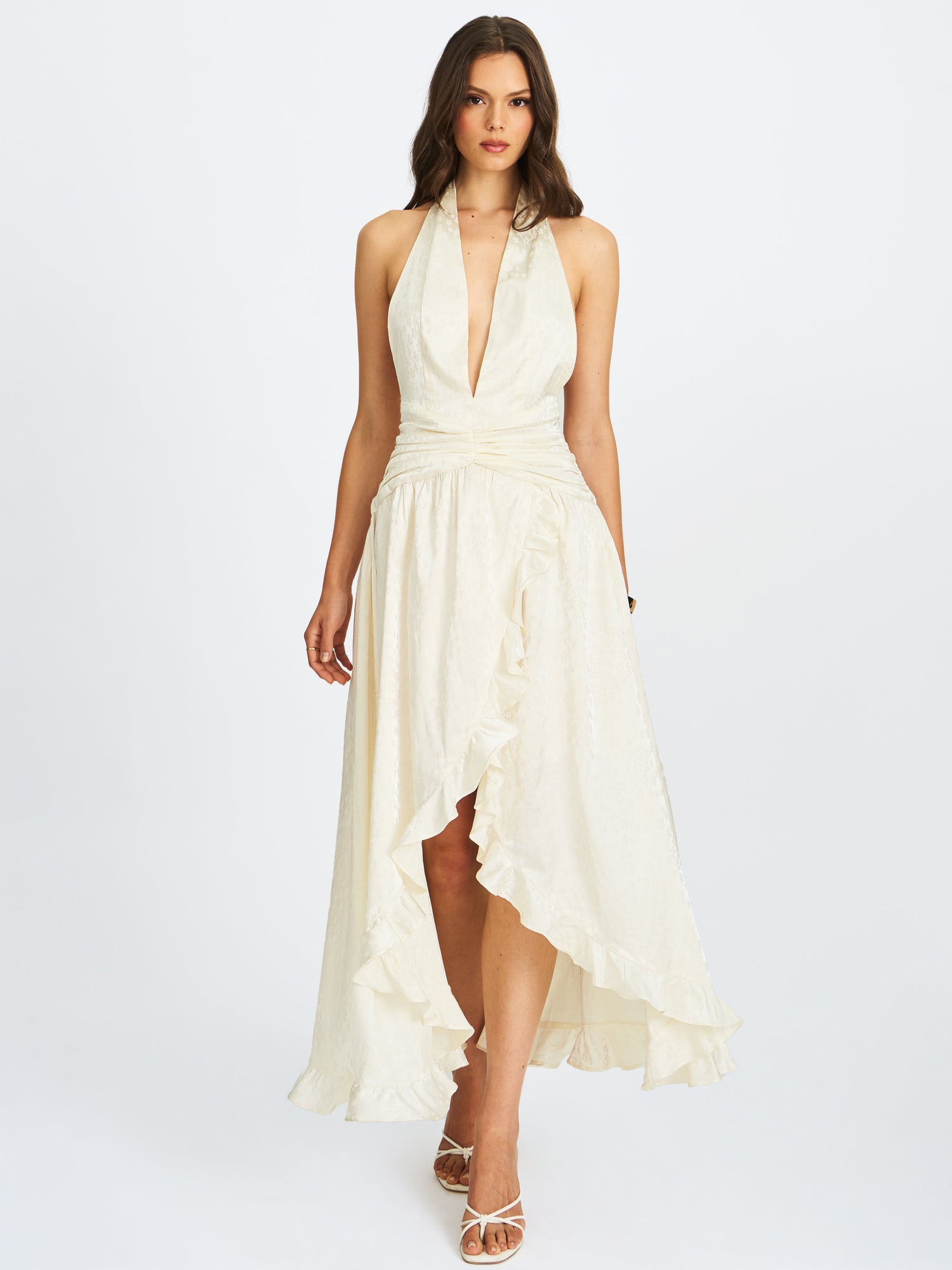 Nalani Ruffled Halter Maxi Dress | Floral Ivory