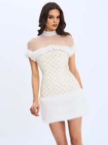 Taylor Fur Trimmed Beaded Boucle Mini Dress | Ivory