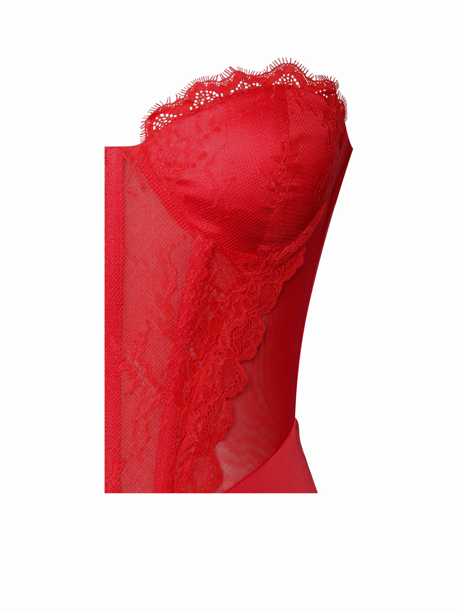 Talia Satin Lace Corset Maxi Dress | Red