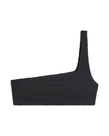 One Shoulder Spongie Seersucker Bikini Top | Black