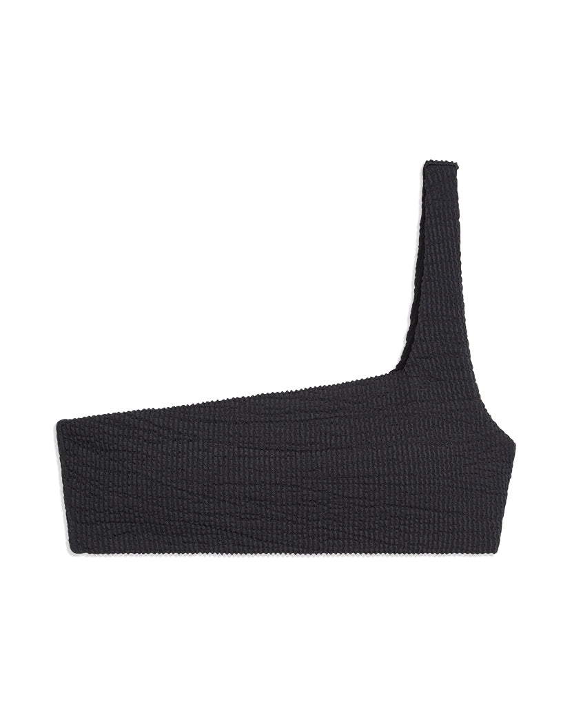 One Shoulder Spongie Seersucker Bikini Top | Black