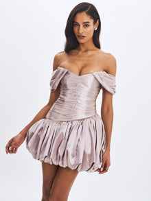 Milena Ruched Asymmetrical Bubble Mini Dress | Champagne