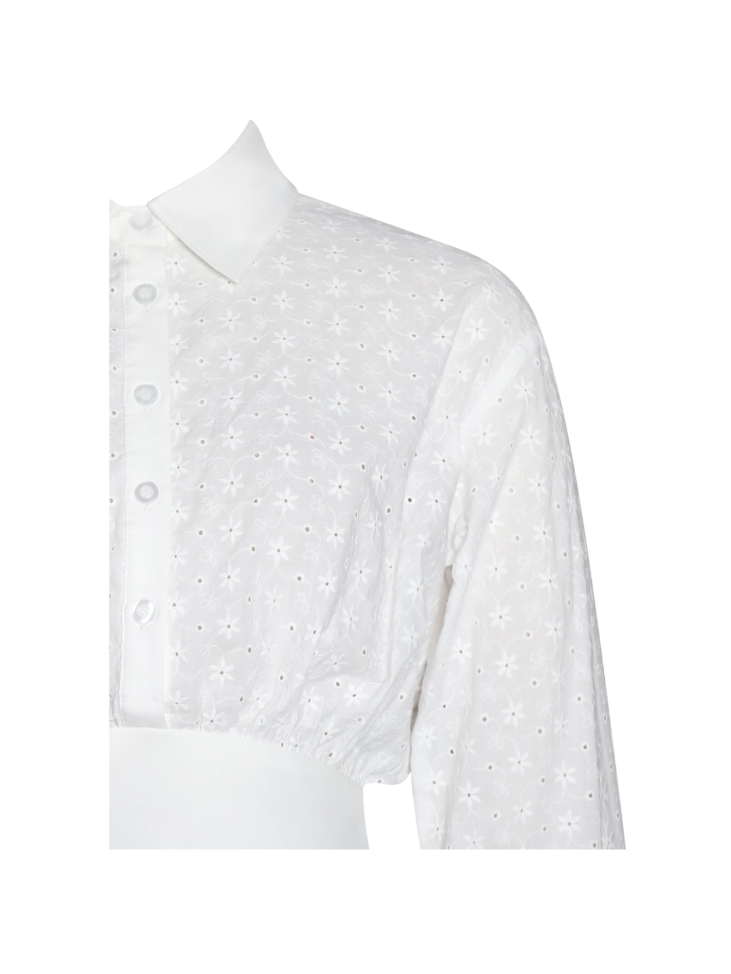 Gabriella Cotton Eyelet Button Up Long Sleeve Shirt Dress | White