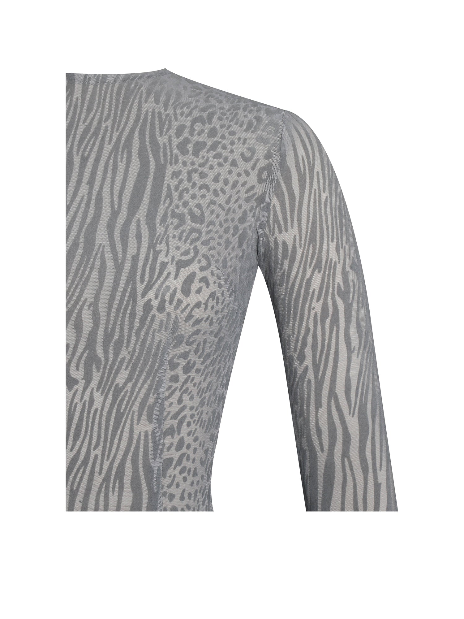 Waylynn Animal Print Burnout Velvet Detail Mesh Backless Maxi Dress | Gray