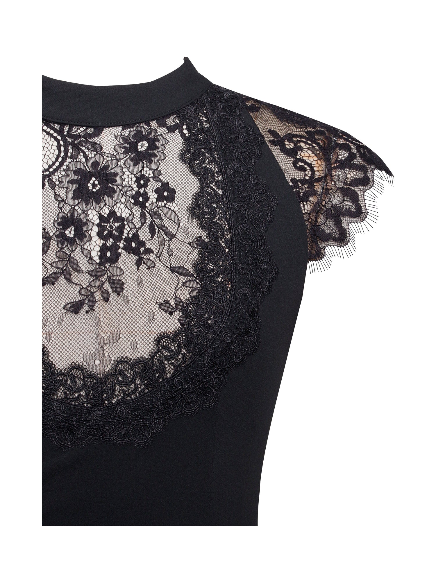 Quinella Lace Crepe Backless Mini Dress | Black