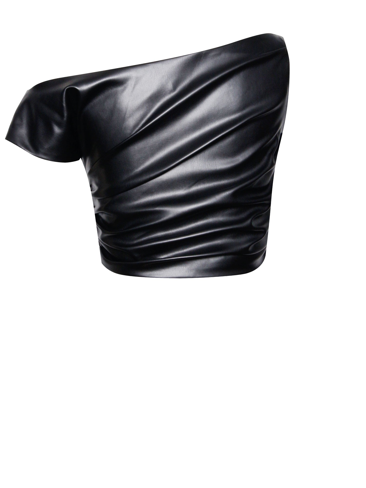 Yara Vegan Leather Slash Neck Tank Top | Black