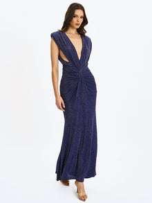 Terri Sparkle Plunging Backless Maxi Dress | Navy