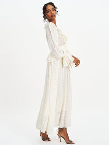 Safiya Jacquard Chiffon Long Sleeve Maxi Dress | White