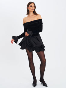 Magnolia Off-Shoulder Layered Satin Mini Dress | Black