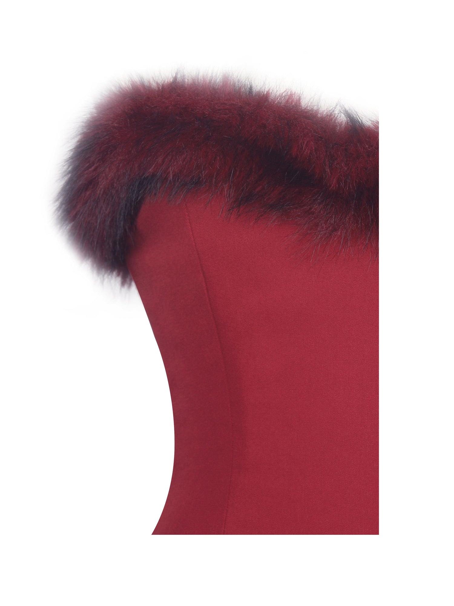 Nalia Fur Trimmed Sweetheart Mini Dress | Crimson
