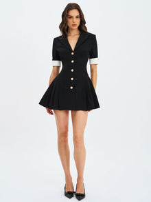 Ilitha Woven Crepe Pleated Mini Blazer Dress | Black