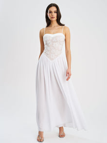 Ucille Embroidered Chiffon Maxi Dress | White
